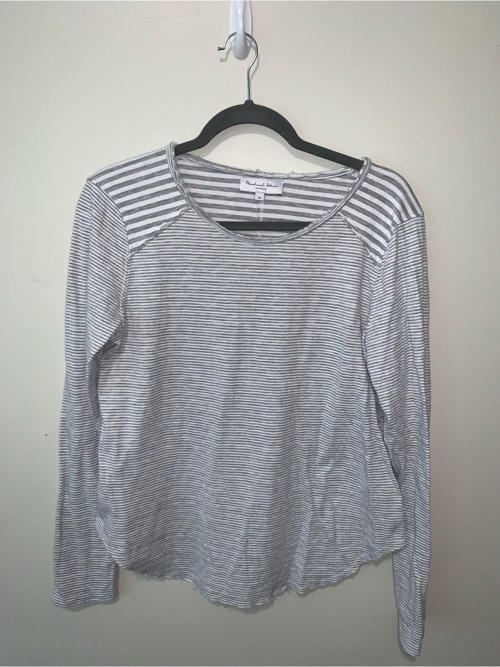 Michael Stars Gray and White Striped Long-Sleeve Tee